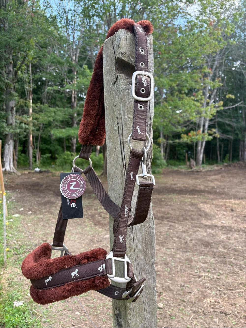 NWT Horse Pattern Brown Fleece Lined Halter- Horse Size